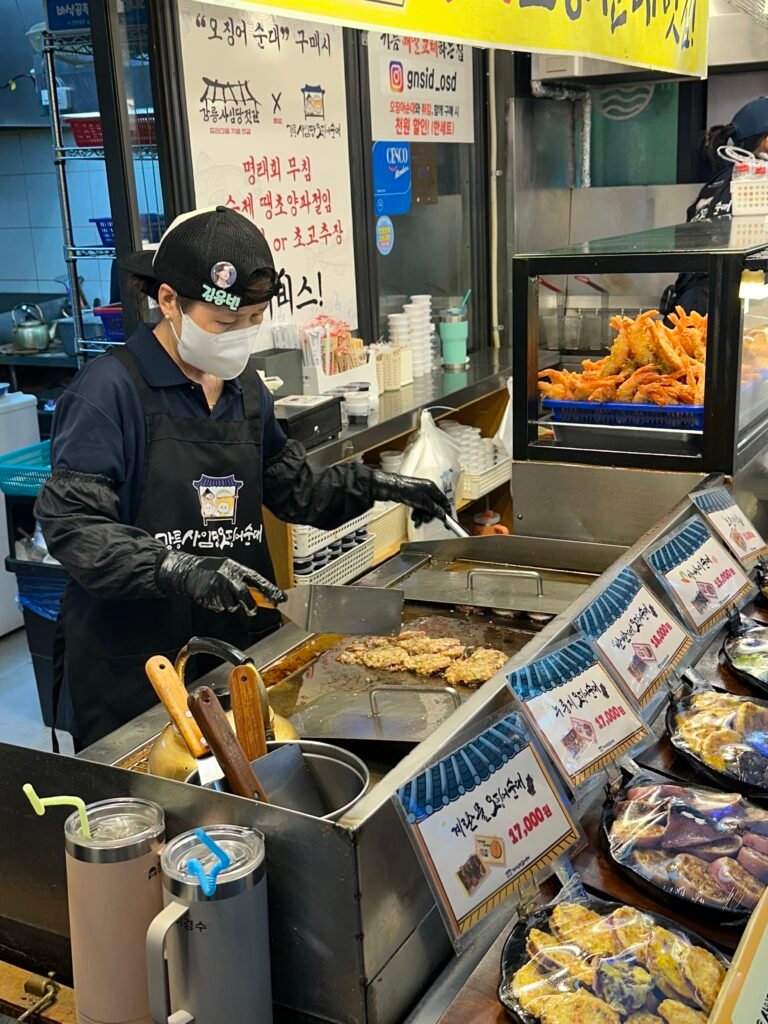 Squid sundae being grilled