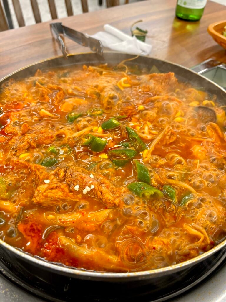 Galbi jeongol bubbling as it cooks at the table