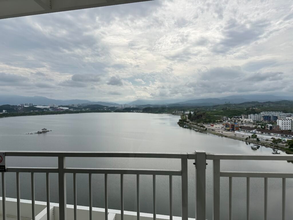 A wide, peaceful lake view from the hotel